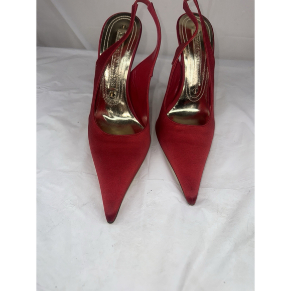 Gianmarco Lorenzi sling back pump satin Red Size 38 Ornate gold embellished new - Picture 9 of 12